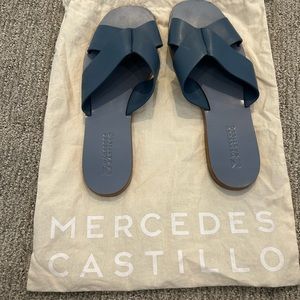 Mercedes Castillo Blue Slide Sandals with Crisscross Straps